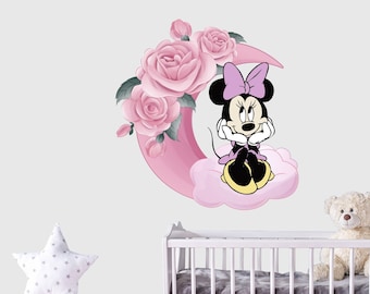 Adesivo de parede da Minnie Mouse, adesivos coloridos para berçário, adesivos de vinil para berçário, decoração de quarto infantil, adesivos ecológicos IQ33