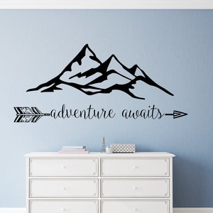 Quote Wall Decal - Adventure Awaits - Mountains Decals - Vinyl Stickers ...