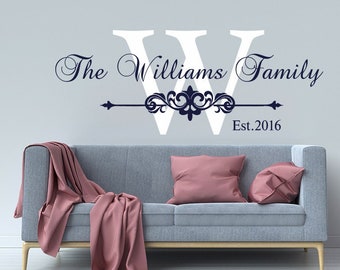 Aangepaste muursticker familienaam, gepersonaliseerde vinyl monogramsticker