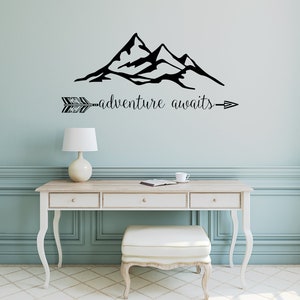 Quote Wall Decal - Adventure Awaits - Mountains Decals - Vinyl Stickers ...