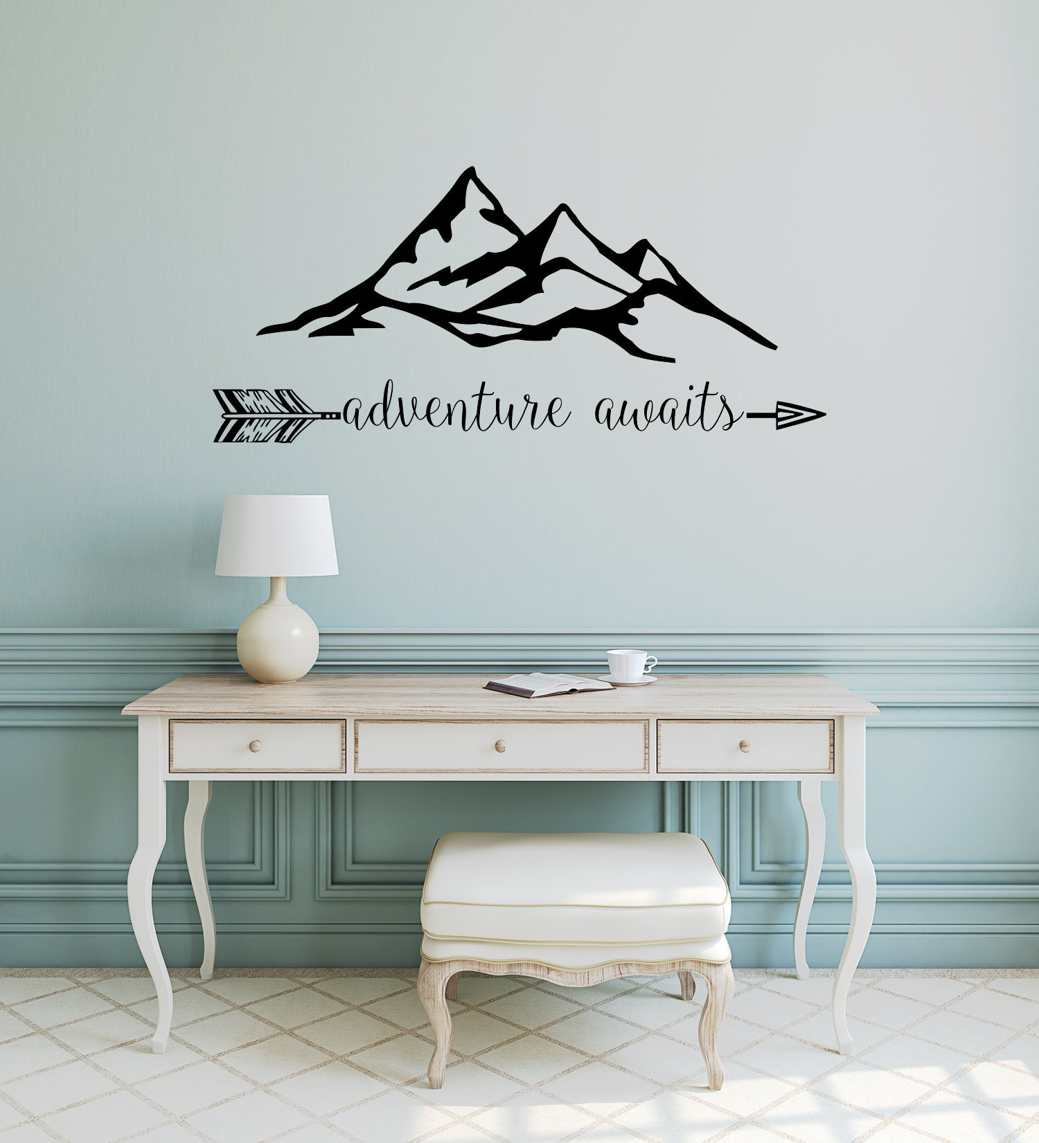 Quote Wall Decal - Adventure Awaits - Mountains Decals - Vinyl Stickers ...