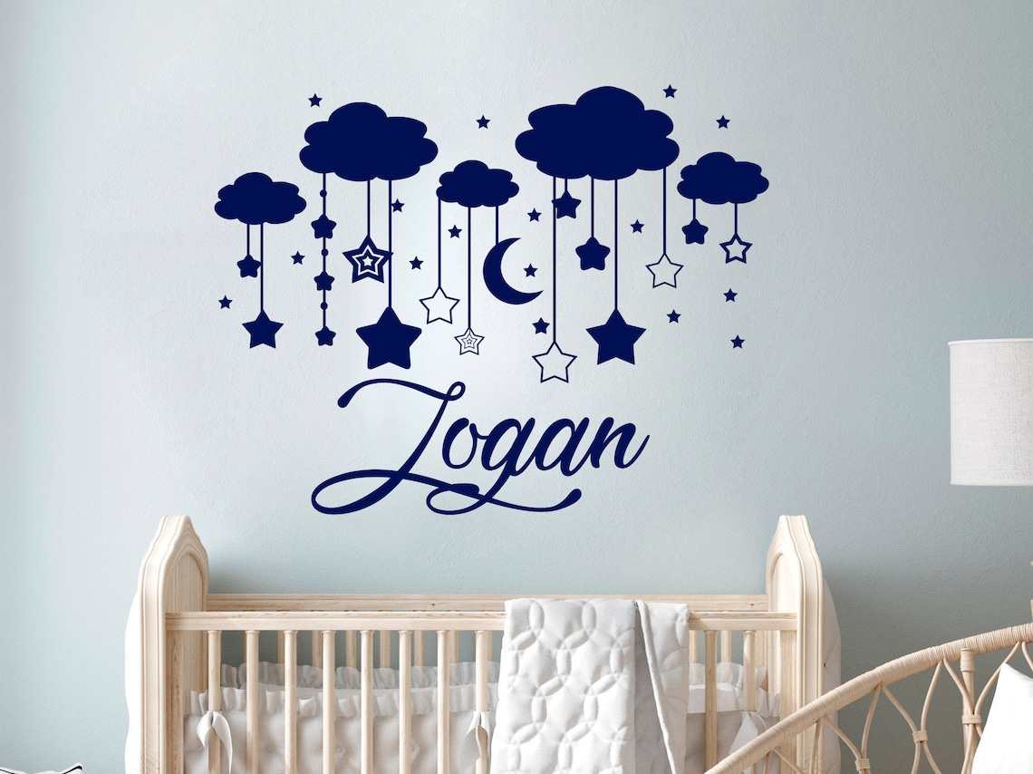 Personalized Name Wall Decal - Boy Clouds Nursery Decals - Vinyl ...