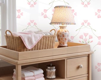 Removable floral girl nursery DIY wallpaper, eco-friendly peel and stick self adhesive toddler accent wall paper decor, playroom covering