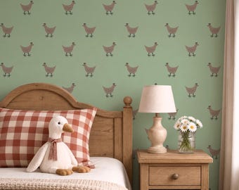 Rustic peel and stick DIY chicken nursery wallpaper, farm animals removable playroom toddler wall accent self adhesive decor paper
