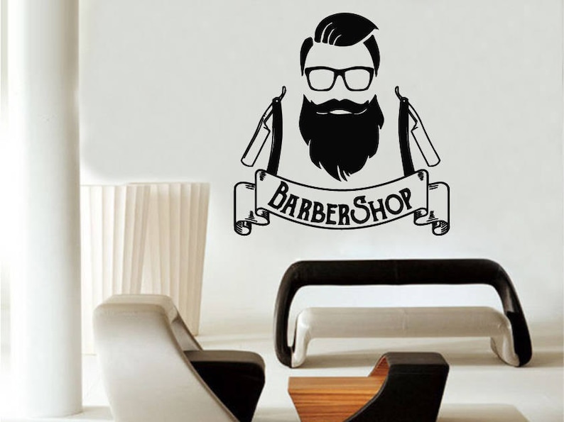 barber shop wall decal barbershop logo hipster wall decals | etsy