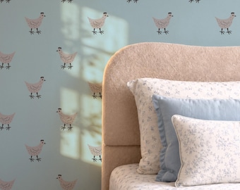 Rustic removable DIY chicken nursery wallpaper, farm animals peel and stick playroom toddler wall accent self adhesive decor paper
