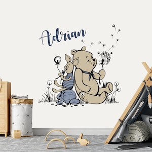Winnie the Pooh Wall Decal Nursery, Name Wall Decals, Winnie The Pooh and Friends Stickers for Kids Room, Vinyl Decor Children Playroom IQ2