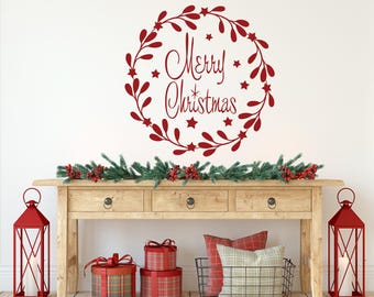 DIY removable Merry Christmas wall decal, DIY winter holiday vinyl decor sign, storefront vintage decoration