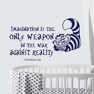 Cheshire Cat Quote Wall Decals - Alice In Wonderland - Imagination Is The Only - Vinyl Stickers - Cheshire Cat Smile - Nursery Decor SM58