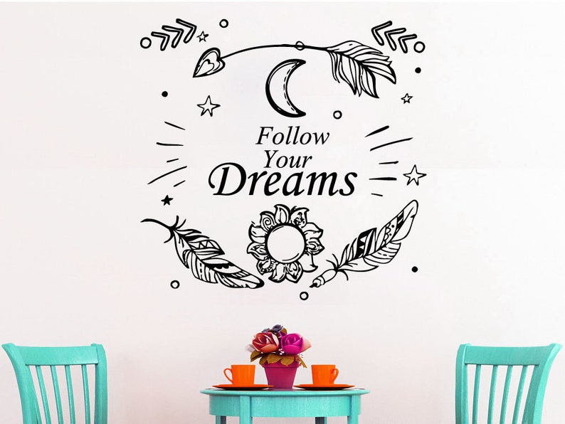 Wall Murals for Bedroom Arrow Decal Follow Your Dreams Wall Quote Feather Dreamcatcher Vinyl Stickers SM143 Boho Bohemian Decor