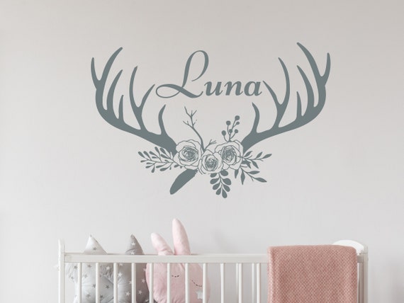 Deer Antlers Name Wall Decal Vinyl Stickers Girls Room - Hunting Wall Decals For Nursery Deer Antlers Name Wall Decal Vinyl Stickers Girls Room - Hunting Wall Decals For Nursery