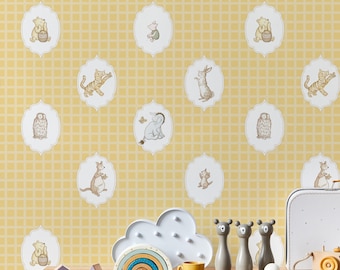 DIY eco-friendly Winnie the Pooh nursery wallpaper, peel and stick boy and girl room toddler wall accent decor, playroom wall covering