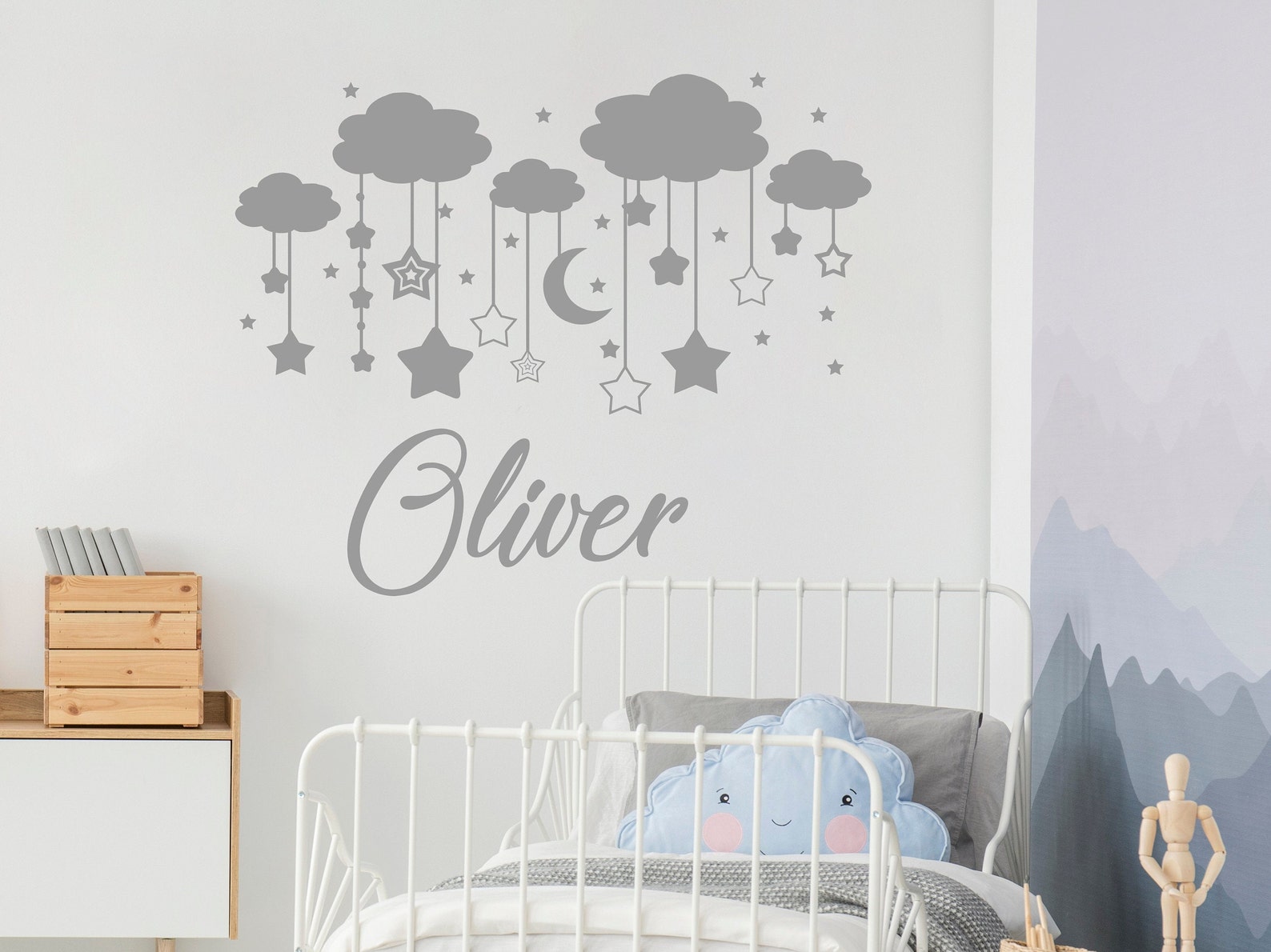 Personalized Name Wall Decal - Boy Clouds Nursery Decals - Vinyl ...
