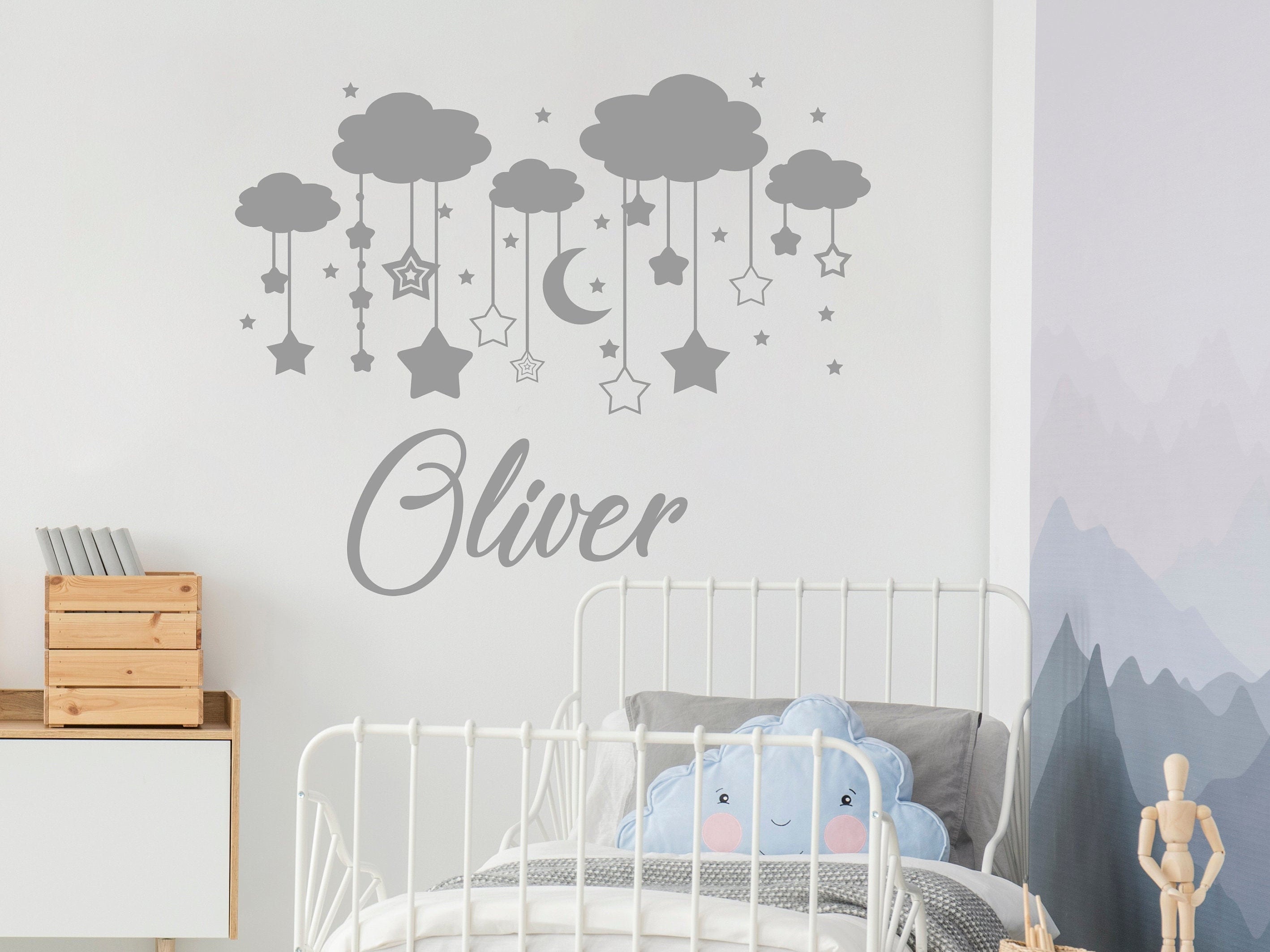 Personalized Name Wall Decal - Boy Clouds Nursery Decals - Vinyl ...