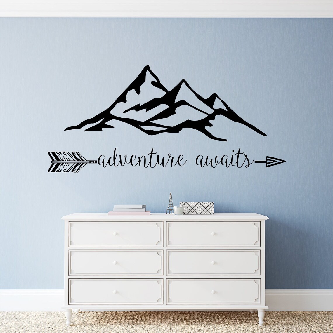 Quote Wall Decal - Adventure Awaits - Mountains Decals - Vinyl Stickers ...