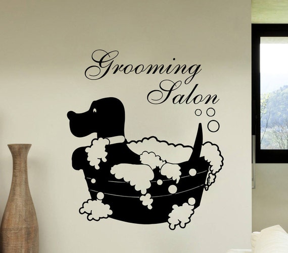 Grooming Salon Wall Decal Vinyl Dog Comb Scissors Pet Shop Stickers Decor SM21
