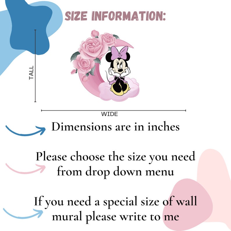 Minnie Mouse Wall Decal Fullcolored Decals for Nursery Vinyl Etsy