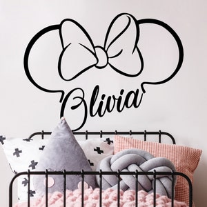Ears with Bow Minnie Mouse - Custom Name Vinyl Sticker - Girls Room Decor - Minnie Mouse Decal - Nursery Decor SM284