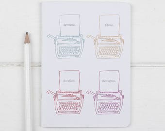 Typewriter Notebook – Illustrated Vintage Typewriter – Eco Friendly Notebook – Hand Drawn – Colourful Stationery – Journal