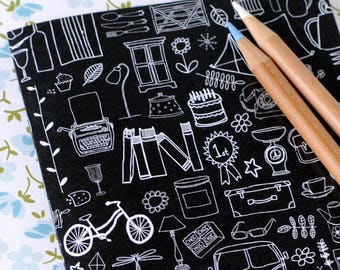 Illustrated Pocket Notebook – Black & White Recycled Paper (A6)