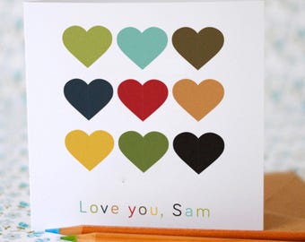 Love You Hearts Card with Personalised Option