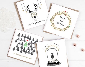 Scandi Christmas Card Set - Happy Holiday Designs, Pack of 8