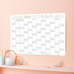 Planificador de pared botánico 2025 - Calendario de pared 2025 - Planificador de pared familiar 2025 - Calendario A2 dibujado a mano / Decoración ecológica para el hogar y la oficina