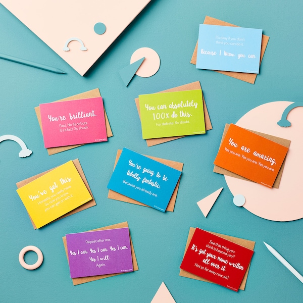 Set de cartes d'encouragement - Cartes postales - Bloc-notes - Cartes de correspondance - Cadeau étudiant - SATS - GCSE - Souhaits d'examen - Cartes de bonne chance - Mots d'amour