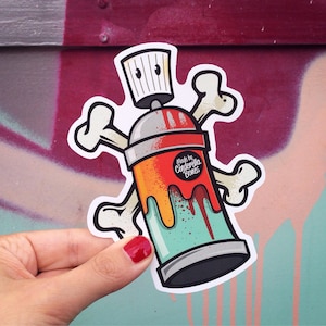 Vinyl Sticker Decal Graffiti Style Spraycan with crossed Bones - Cinderella Bones Orange LARGE