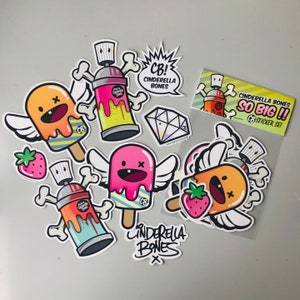 Stickerpack vinylsticker sticker decal aufkleber graffiti streetart Skateboard Motiv // Cinderella Bones Stickerpack So BIG Pack !!