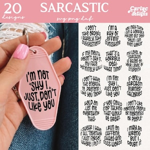 May include: A set of 20 digital designs featuring sarcastic quotes in a black and white font on a pink background. The designs are perfect for creating custom mugs, t-shirts, tote bags, and other personalized items.