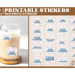 Eiskaffee druckbare Aufkleber | Lustige Eiskaffee Aufkleber | Kaffee Sticker zum Ausdrucken und Ausschneiden | -- Digitaler Download