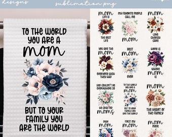 Desenhos para sublimação em panos de prato para o Dia das Mães, modelo floral "Mamãe" em PNG (Download Digital)