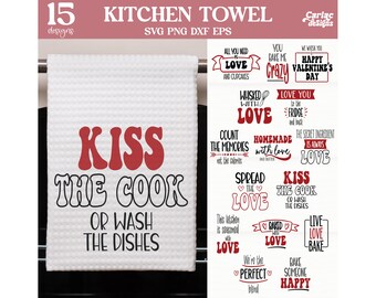 Kitchen Towel SVG Bundle, Valentine's Day Designs (Digital Download)