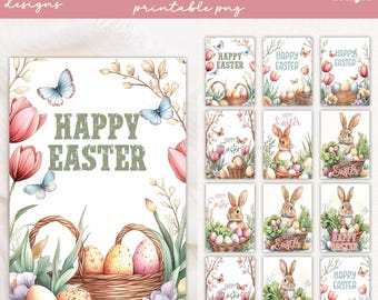 Happy Easter Printable Cards Bundle, Easter Cards, Easter Wishes Printable Cards, Ester Bunny Cards, -- Digital Download --