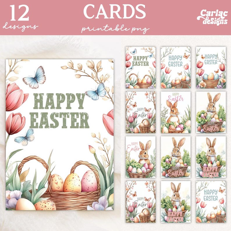 Happy Easter Printable Cards Bundle, Easter Cards, Easter Wishes Printable Cards, Ester Bunny Cards, -- Digital Download --