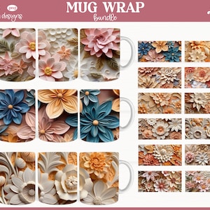 3D Mug Wrap sublimation Bundle, Mug Wrap Sublimation, 3d floral Mug wrap sublimation, coffee cup sublimation, tea mug sublimation