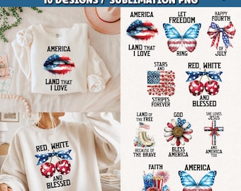 4th of July T-shirt Sublimation Designs, Patriotic Sublimation PNG (Digital Download)