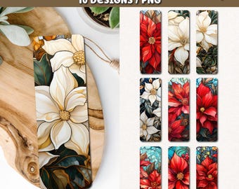 Christmas Poinsettia Flower Bookmarks, 10 PNG Designs (Digital Download)