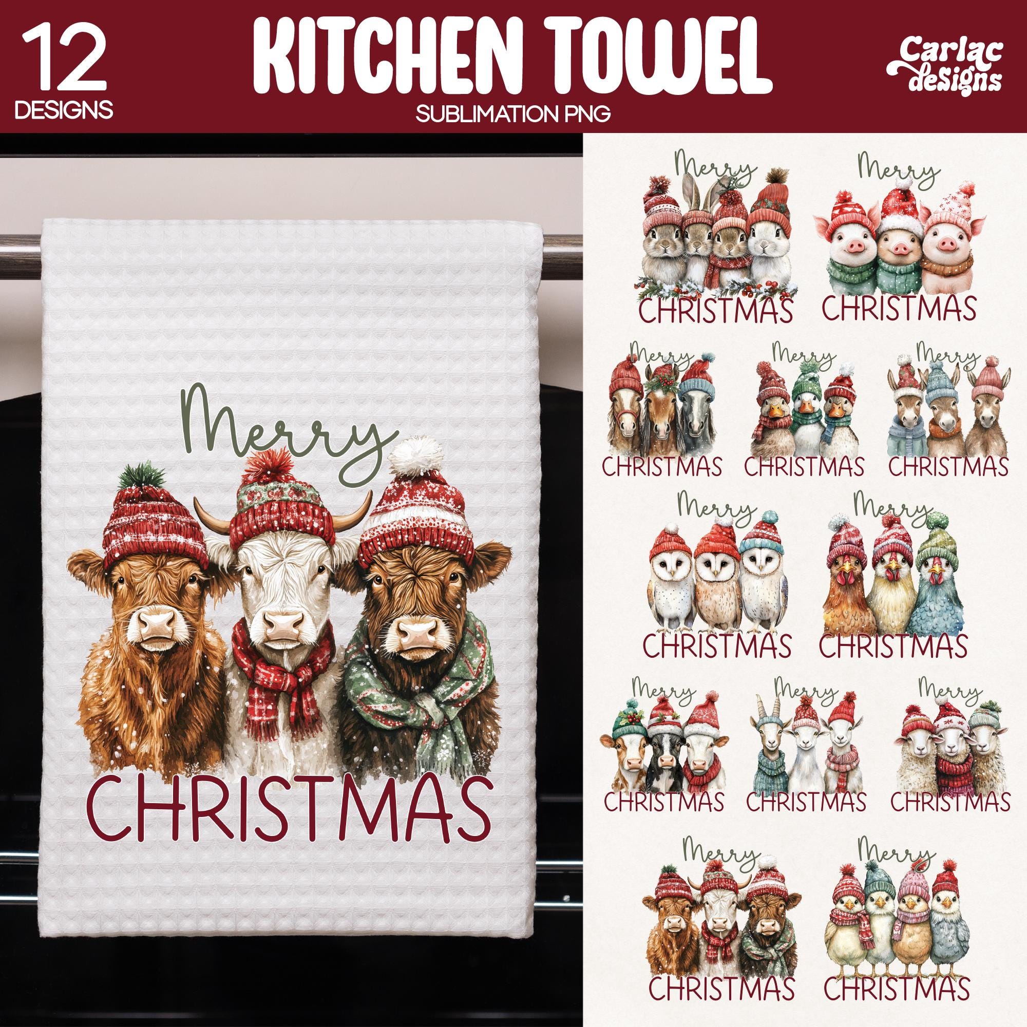 Weihnachts Handtücher Set 4 Stück – Bestickte Baumwollhandtücher Für Bad & Küche, Festliche Dekoration In Rot, Grün, Gelb & Weiß