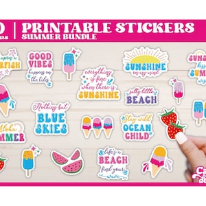 Sommer druckbare Aufkleber, Hallo Sommer druckbare Aufkleber, Drucken und Schneiden von Aufklebern, Dateien für Cricut