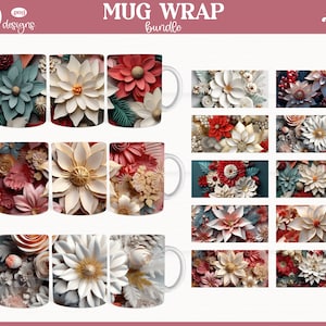 3D Mug Wrap sublimation Bundle, Mug Wrap Sublimation, 3d floral Mug wrap sublimation, coffee cup sublimation, tea mug sublimation