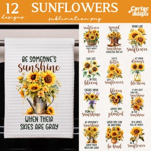 Lot de sublimation de torchons de cuisine, tournesols en sublimation PNG, sublimation de torchons de tournesols