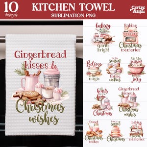 Sublimação de toalhas de cozinha, pacote de toalhas de cozinha de Natal, pacote de sublimação de toalhas de chá, designs de sublimação de pegadores de panela, designs de panificação