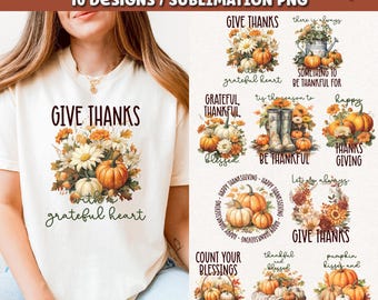 Thanksgiving T-shirt Sublimation Designs, Fall PNG Bundle (Digital Download)