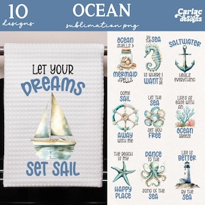 Ocean Kitchen Towel Sublimation Designs, Sea PNG Bundle (Digital Download)