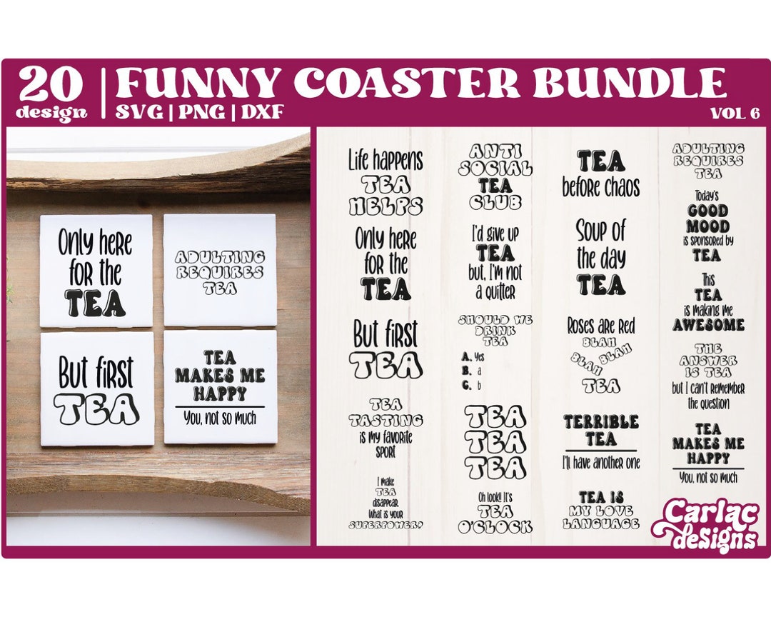 Text Tea Coaster Funny Tea Coaster SVG Bundle | 20 Designs (digital Download) - Etsy