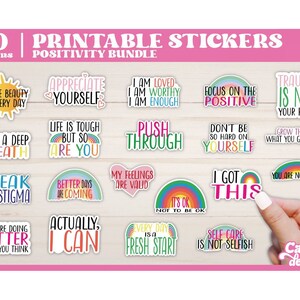 Bundel inspirerende stickers, motiverende stickers, stickers geestelijke gezondheid, stickers afdrukken en snijden voor de Cricut