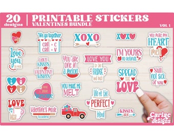 Pacchetto di adesivi stampabili per San Valentino, file PNG Cricut