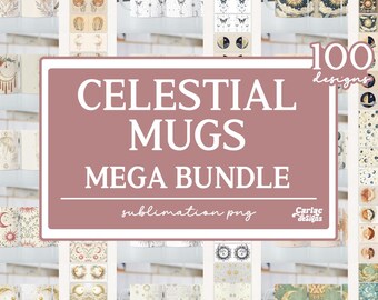 100 diseños de tazas celestiales para sublimación: Sol, Luna y Zodíaco (descarga digital)